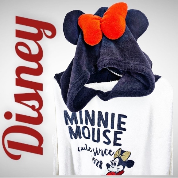 DISNEY Minnie Mouse White Fleece Hoodie w/Bow & Ears, Size Medium (8-10) - Picture 3 of 10